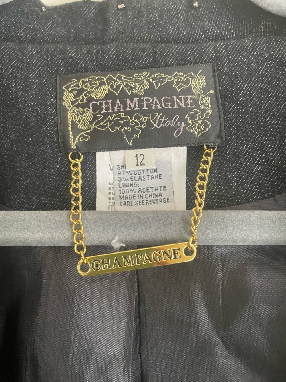 VTG Champagne Italy Gold Embroidered Silver Beaded Black Jacket Blazer Size 12 - Picture 2 of 11